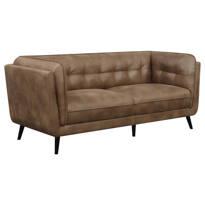 Thatcher - Upholstered Tuxedo Arm Tufted Sofa - Brown - JaxCo Furniture