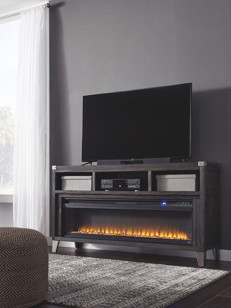 Todoe - Gray - 2 Pc. - 65" TV Stand with Wide Fireplace Insert - JaxCo Furniture