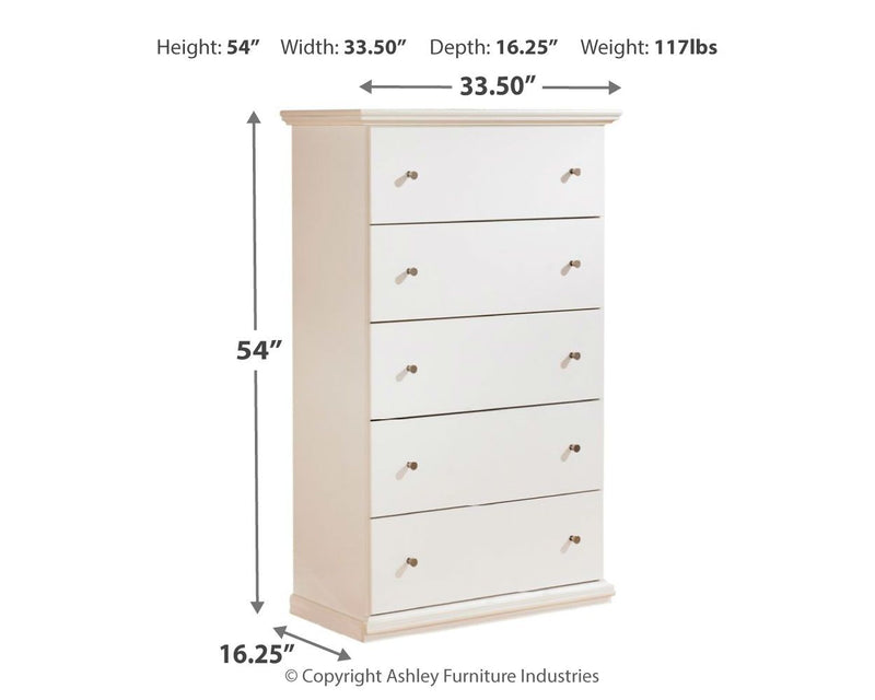 Bostwick - White - Five Drawer Chest - JaxCo Furniture
