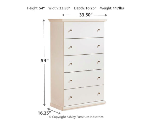 Bostwick - White - Five Drawer Chest - JaxCo Furniture