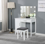 Elijah - Vanity Set With Lighting & Stool - White And Dark Gray - JaxCo Furniture