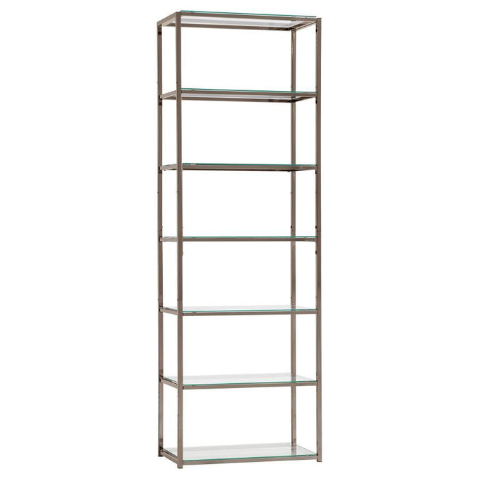 Kate - 5-Shelf Glass Bookshelf - Black Nickel - JaxCo Furniture