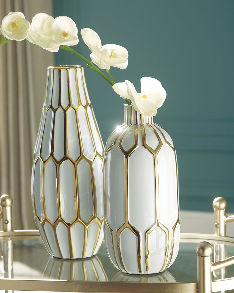 Mohsen - Gold Finish / White - Vase Set (Set of 2) - JaxCo Furniture