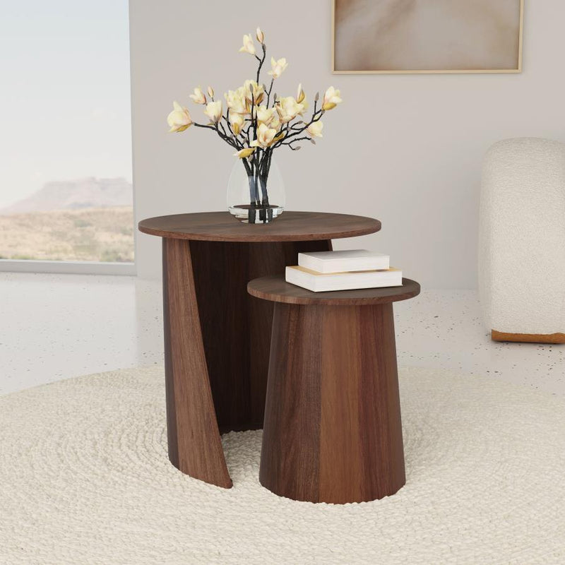 Yency - 2 Piece Round - Mango Wood Nesting Table Set - Dark Brown - JaxCo Furniture