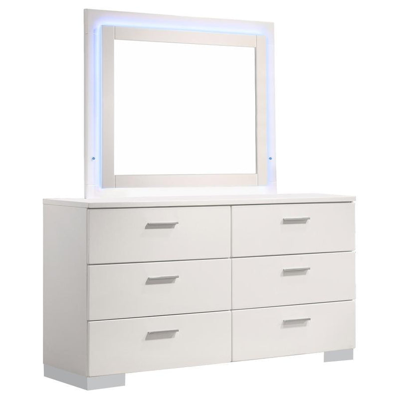 Felicity - 6-Drawer Dresser With LED Mirror - White High Gloss - JaxCo Furniture