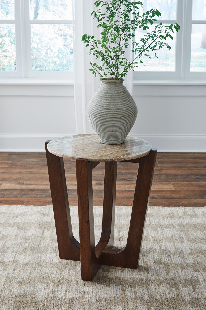 Tanidore - Warm Brown - Round End Table - JaxCo Furniture
