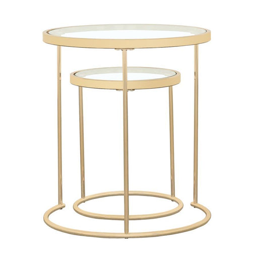 Maylin - 2 Piece Round Glass Top Nesting Table Set - Gold - JaxCo Furniture