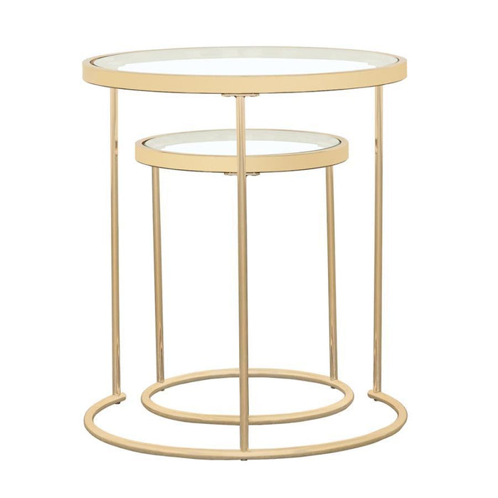 Maylin - 2 Piece Round Glass Top Nesting Table Set - Gold - JaxCo Furniture