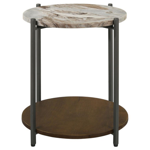 Noemie - Round Marble Top Accent Side Table - White And Gunmetal - JaxCo Furniture