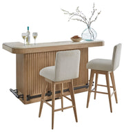 Escape - Dining Bar With 2 Upholstered Swivel Barstools - Glazed Natural Oak / Black Metal Trim - JaxCo Furniture