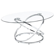 Warren - 3 Piece Oval Glass Top Coffee Table Set - Chrome - JaxCo Furniture