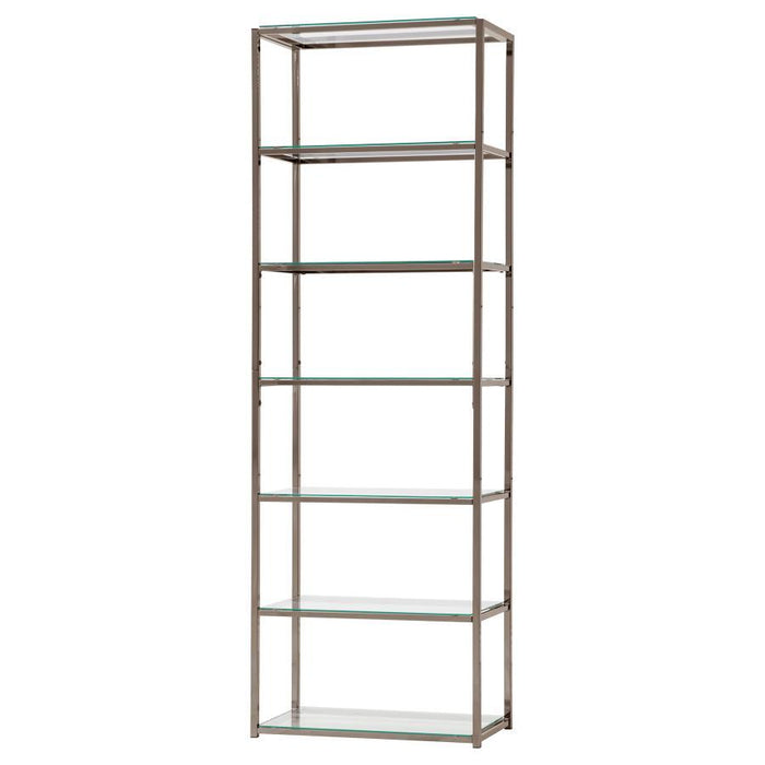 Kate - 5-Shelf Glass Bookshelf - Black Nickel - JaxCo Furniture