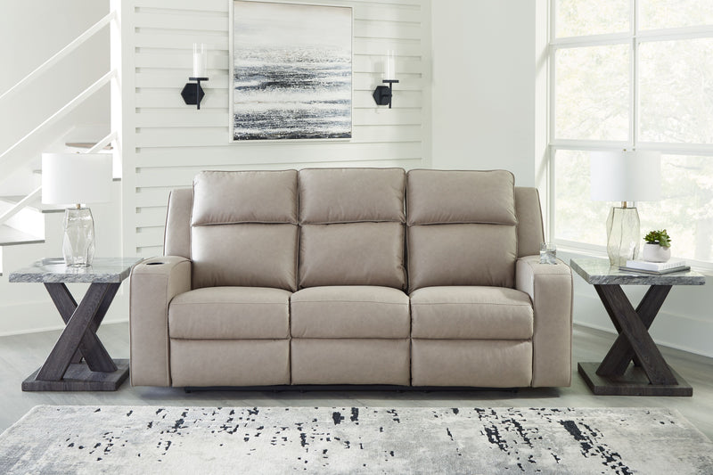 Lavenhorne - Pebble - Rec Sofa W/Drop Down Table - JaxCo Furniture