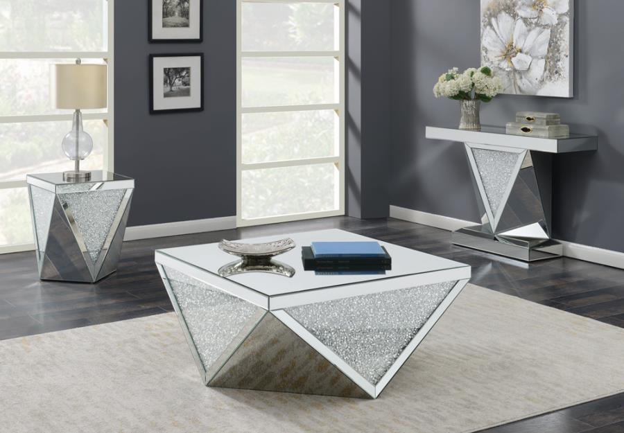 Amore - Square Mirrored Acrylic Crystal Coffee Table - Silver - JaxCo Furniture