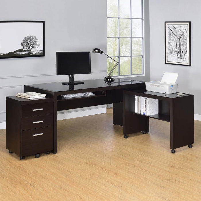 Skeena - 3 Piece Home Office Computer Desk Set - Cappuccino - JaxCo Furniture