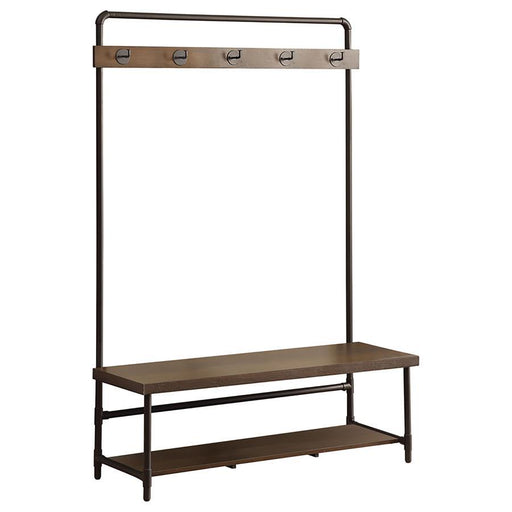 Alise - 5 Hook Coat Rack Hall Tree With Shoe Bench - Chestnut - JaxCo Furniture