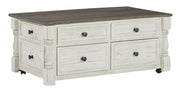 Havalance - White / Gray - Lift Top Cocktail Table with Storage Drawers - JaxCo Furniture