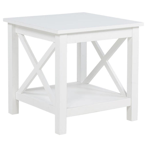 Skyview - Square Pine Wood Side End Table With Shelf - White - JaxCo Furniture
