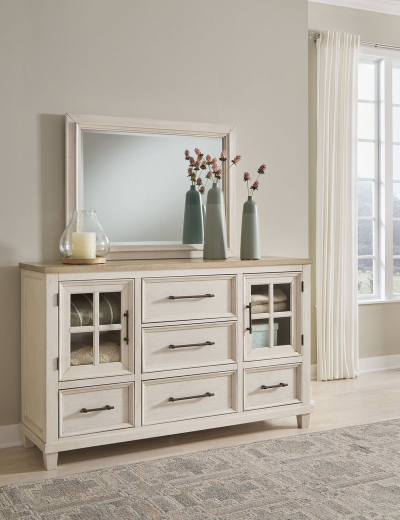 Shaybrock - Antique White / Brown - Dresser And Mirror - JaxCo Furniture
