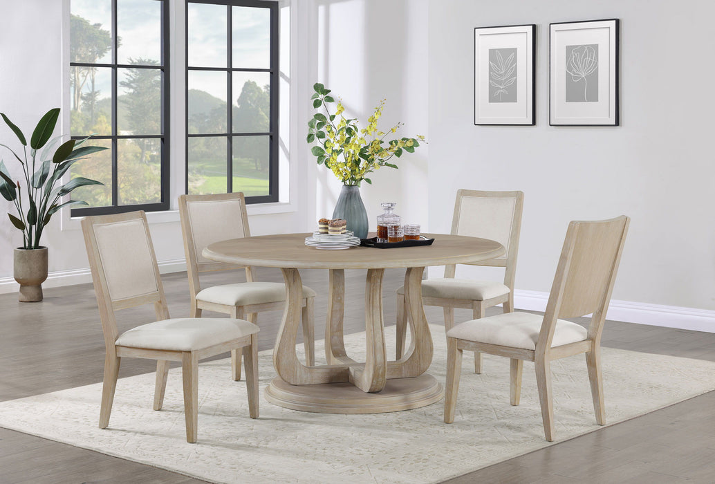 Trofello - 5 Piece Round Dining Table Set - White Washed - JaxCo Furniture