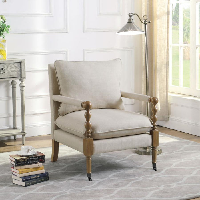 Dempsy - Upholstered Accent Chair With Casters - Beige - JaxCo Furniture