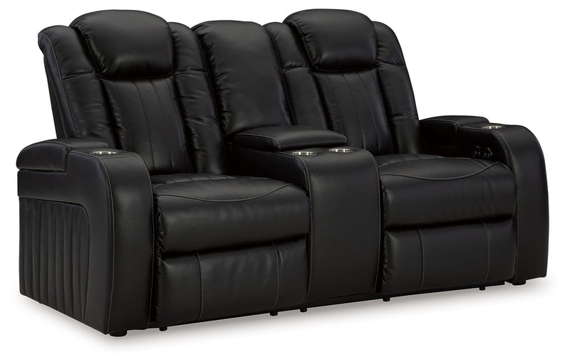 Caveman Den - Midnight - Power Reclining Loveseat with Console/ Adj Hdrst - JaxCo Furniture