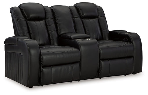 Caveman Den - Midnight - Power Reclining Loveseat with Console/ Adj Hdrst - JaxCo Furniture