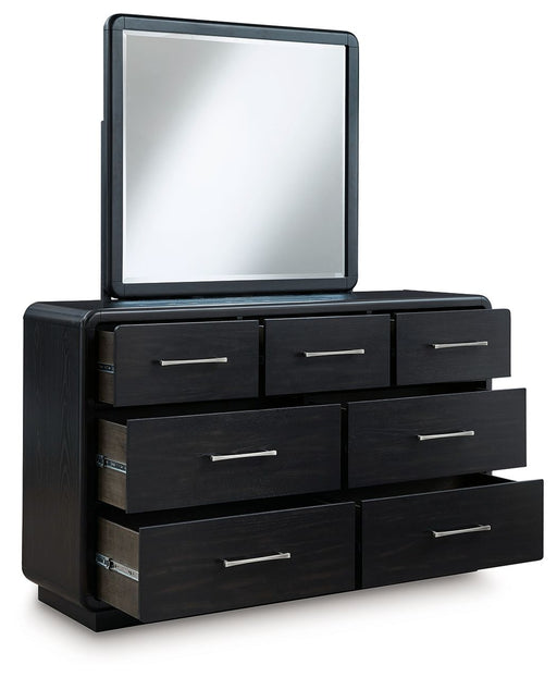 Rowanbeck - Black - Dresser And Mirror - JaxCo Furniture