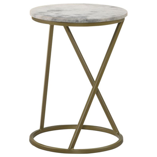 Malthe - Round Marble Top Accent Side - White And Antique Gold - JaxCo Furniture