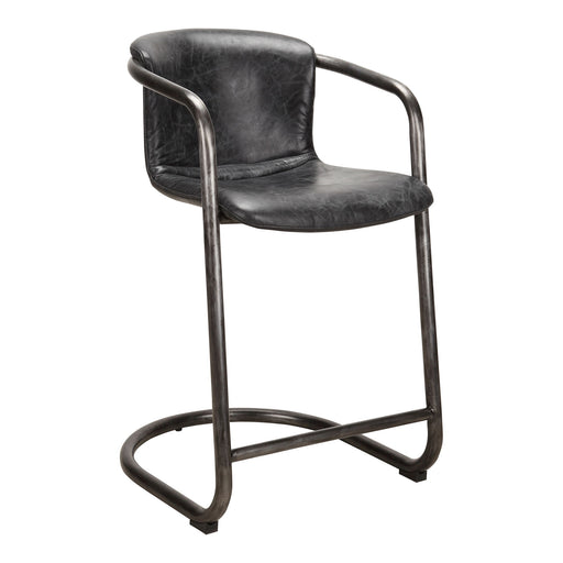 Freeman - Leather Counter Stool (Set of 2) - Onyx Black - JaxCo Furniture