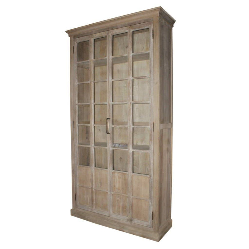 Wood 95" Glass Almirah - Light Brown - JaxCo Furniture