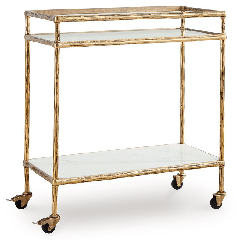Plattfield - Antique Gold Finish - Bar Cart - JaxCo Furniture