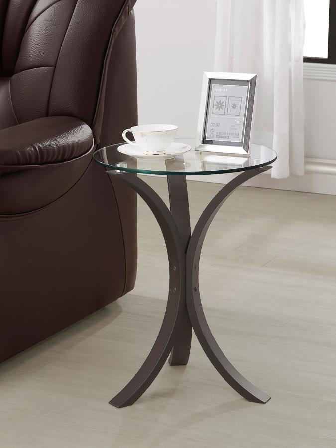 Edgar - Round Glass Top Accent Side Table - Cappuccino - JaxCo Furniture