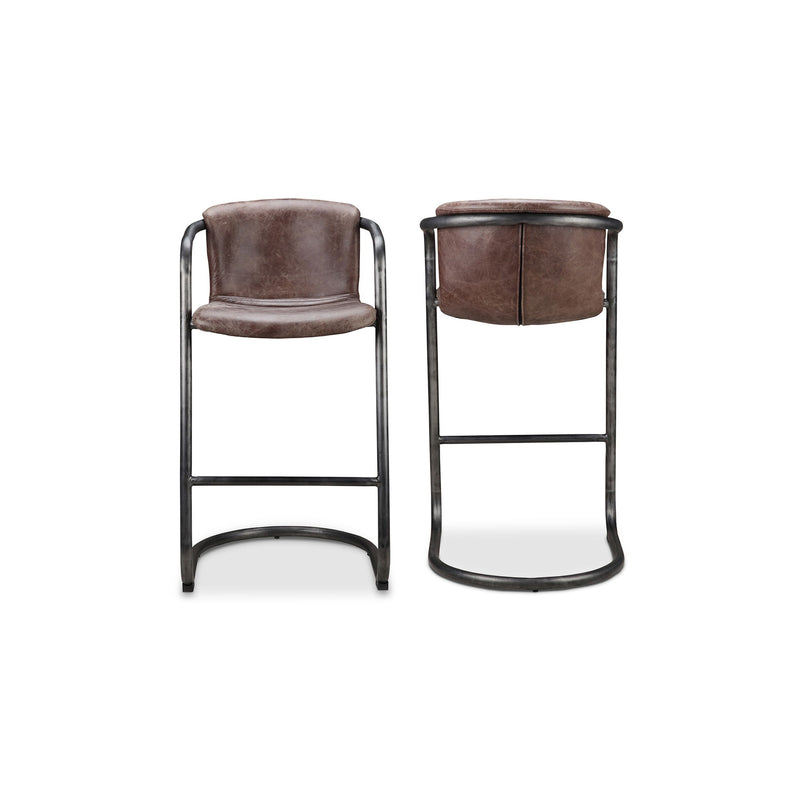 Freeman - Leather Barstool (Set of 2) - Grazed Brown - JaxCo Furniture