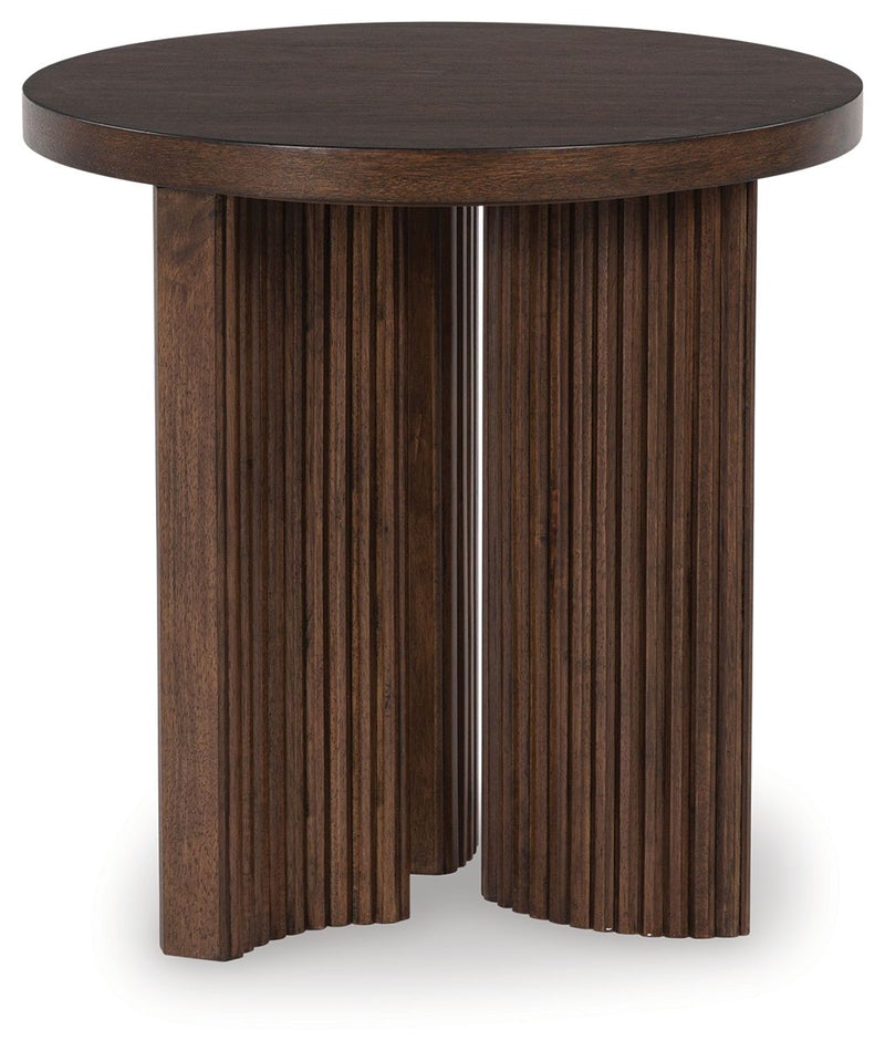 Korestone - Dark Brown - Round End Table - JaxCo Furniture