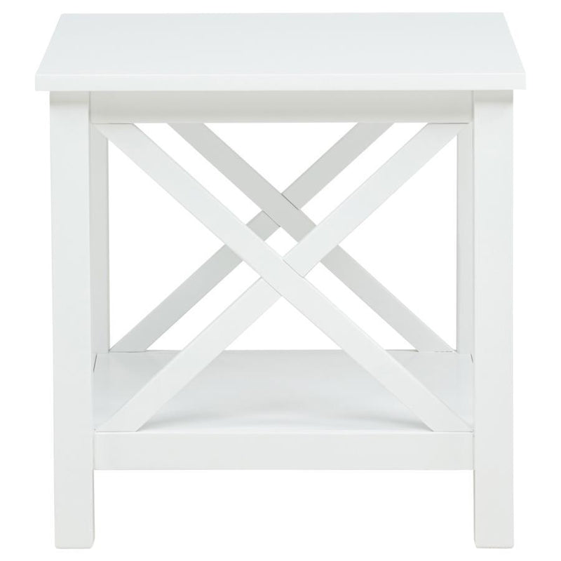 Skyview - Square Pine Wood Side End Table With Shelf - White - JaxCo Furniture