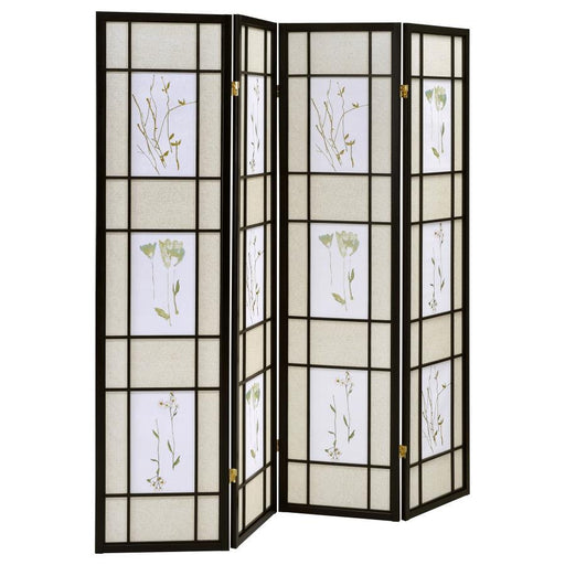 Catabella - 4-Panel Room Divider Folding Shoji Screen Floral - Black - JaxCo Furniture