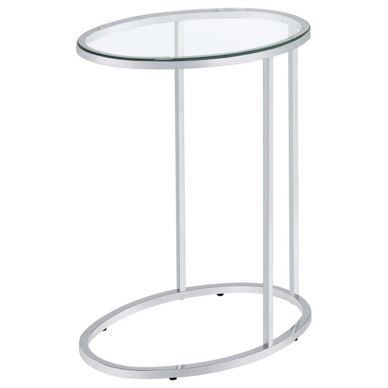 Kyle - Oval Glass Top C-Shaped Sofa Side Table - Chrome - JaxCo Furniture