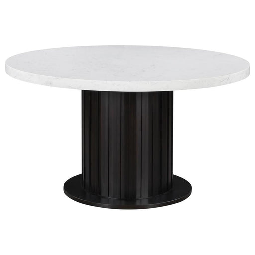 Sherry - Round Marble Top Dining Table - Rustic Espresso - JaxCo Furniture