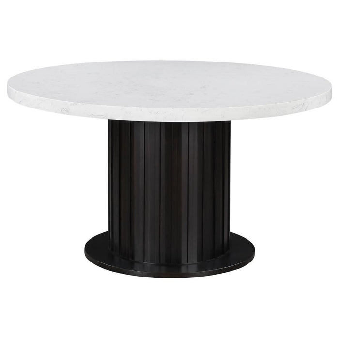 Sherry - Round Marble Top Dining Table - Rustic Espresso - JaxCo Furniture