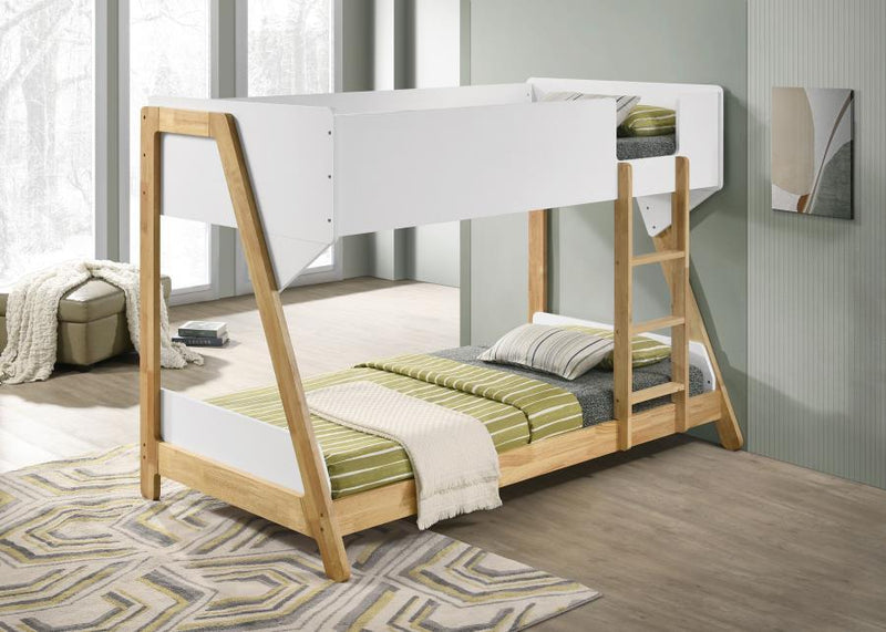 Wyatt - Wood Twin Over Twin Bunk Bed - White And Natural - JaxCo Furniture