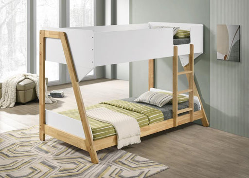 Wyatt - Wood Twin Over Twin Bunk Bed - White And Natural - JaxCo Furniture