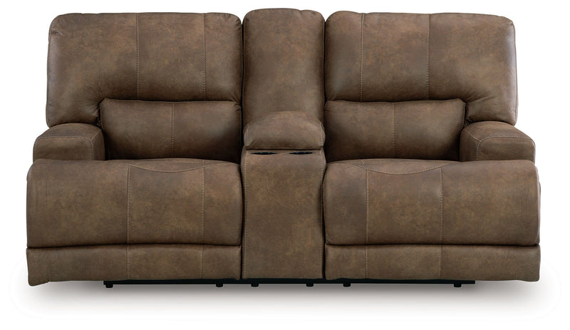 Beckley Place - Earth - Power Reclining Loveseat With Console / Adjustable Headrest - JaxCo Furniture