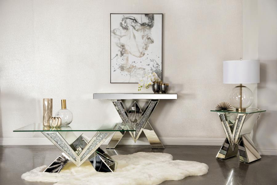 Taffeta - V-Shaped Mirrored Entryway Console Table - Silver - JaxCo Furniture