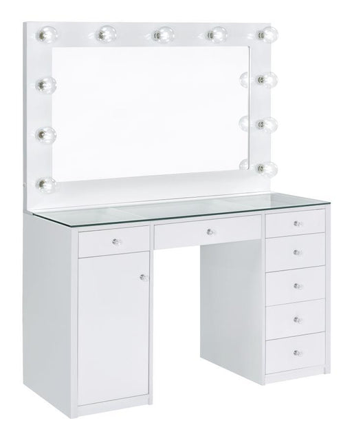 Acena - 7-Drawer Vanity Set With Lighting - White High Gloss - JaxCo Furniture