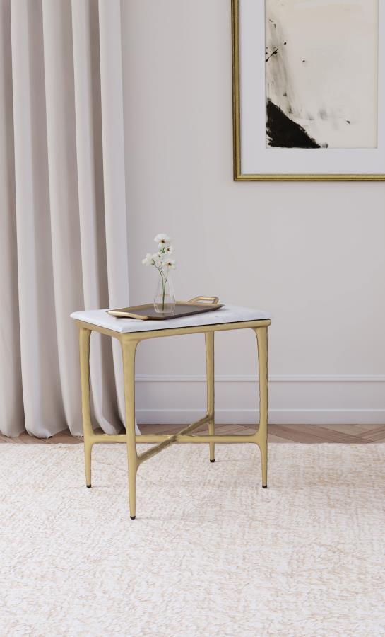 Baldwin - Rectangular Marble Top Side Table - White And Gold - JaxCo Furniture