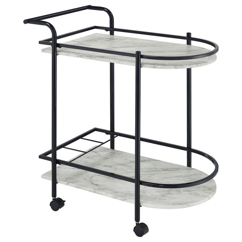 Desiree - 2-Tier Faux Marble Shelf Metal Bar Cart - JaxCo Furniture