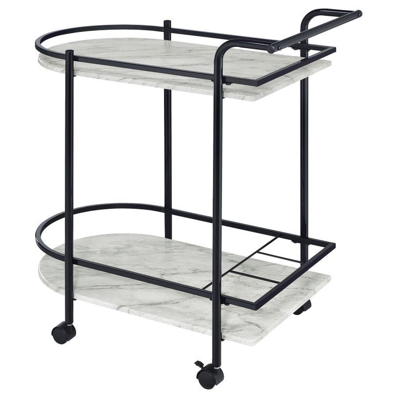 Desiree - 2-Tier Faux Marble Shelf Metal Bar Cart - JaxCo Furniture