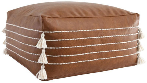 Poufs - Ezekiel Vegan Leather Pouf - Brown - JaxCo Furniture