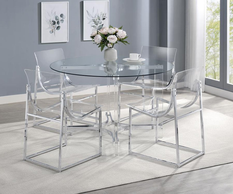 Keeling - 5 Piece Round Glass Top Acrylic Dining Set - Chrome - JaxCo Furniture